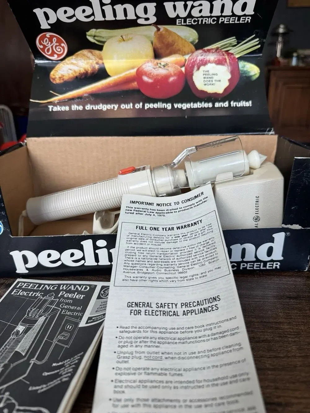 Vintage 1970's GE Peeling Wand Electric Peeler Original Box, Manual